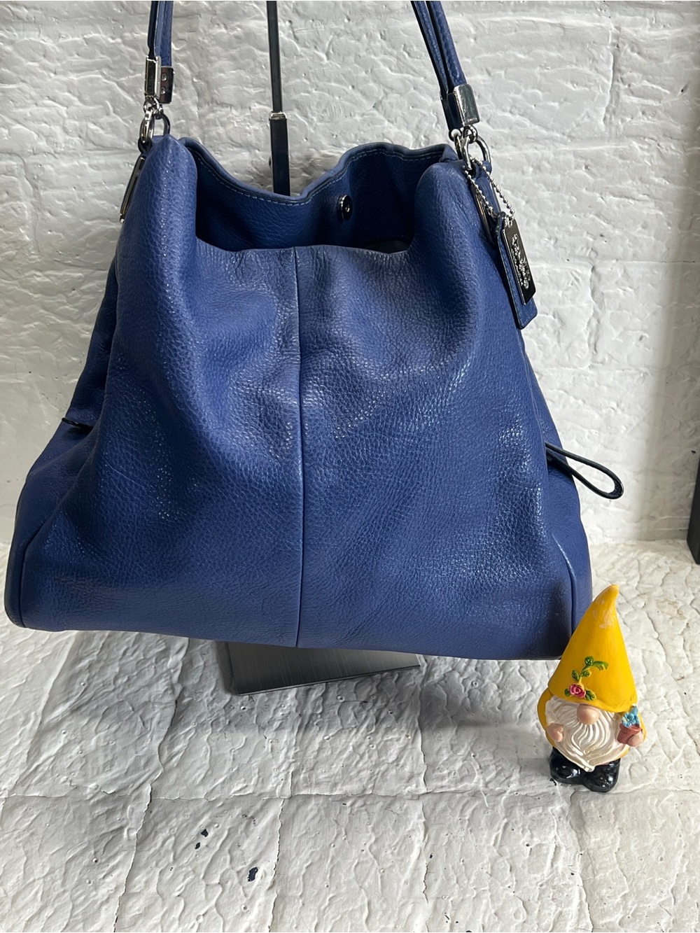 Coach Madison Phoebe Shoulder Bag in blue pebbled leather.